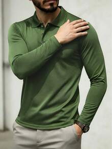 Men's Sports Long Sleeve Polo Shirt T-Shirt Suitable For Daily Wear, Commuting And Work - Army Green - View 2