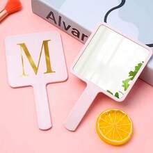 Square Handheld Makeup Mirror With Handle Portable Cosmetic Hand Mirror Clear Glass Mirror Hand‑Held Vanity Mirror For Makeup - Watermelon Pink - View 8