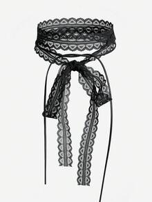 Sorayune 1pc Vintage Gothic Lace-Up Necklace For Girls, Double-Layered Bow-Knot Choker Collarbone Chain For Women Valentines - Lace - View 9