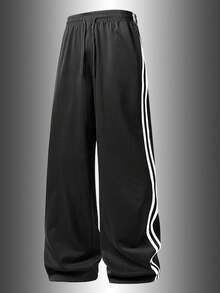 Men's Autumn/Winter Loose Soft Comfortable Breathable Casual Outdoor Hiking Running Striped Jogger Sports Pants - Black - View 3