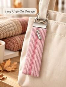 1pc Corduroy Fabric Keychain Pendant, Integrated Ring Design, Portable Storage Bag, Coin Purse Pendant, Car Key, Suitable As Women's Gift - Multicolor - View 5