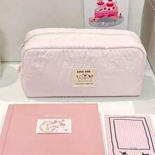 1pc Minimalist Solid Color Lucky Milk Puff Student Pencil Case, Large Capacity Desktop Pencil Holder, Multi-Pocket Classification Storage Design Stationery Bag, Can Store Calculator, Notebook And Pens, Suitable For School Use - Single Piece - View 12