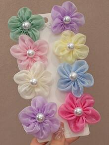 6/12Pcs Glitter Bow & Flower Hair Clip Set, Faux Pearl Decorated Alligator Hair Clips, Sweet Girl Side Hair Clips Princess Style Hair Accessories, Suitable For Daily/Party/Outing Use. - Multicolor - View 10