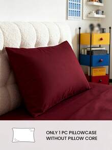 1pc Solid Color Pillowcase, No Pillow Insert, Soft Pillowcase, Anti-Wrinkle, Fade-Resistant, Breathable, No Filling, Machine Washable - Burgundy - View 2