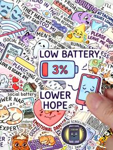 50Pcs Mental Health Meme Vinyl Stickers, Cute Ghost Skeleton Anxiety Quote Stickers, Waterproof Decals For Water Bottle, Journal, Planner, Teens Gift - Multicolor - View 2