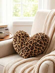 1 Leopard-Print Heart-Shaped Plush Pillow, Soft And Fluffy Filling Decorative Pad, Suitable For Sofa, Living Room, Bedroom Home Decoration, Beautiful And Generous. - A - View 2