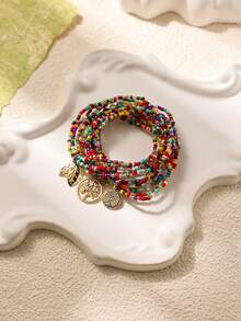 3 piezas Pulsera con cuenta con diseño de hoja - Multicolor - Ver 1