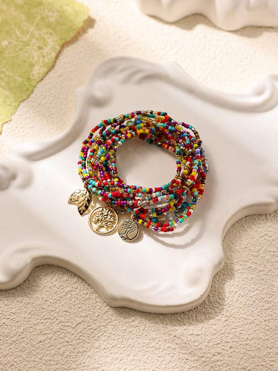 3 piezas Pulsera con cuenta con diseño de hoja - Multicolor - Ver 1