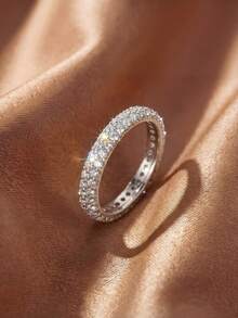 1pc Double Row Full Rhinestone Ring, Women's Daily Commute Decorative Ring, Party Accessory, High Quality Women's Ring, Exquisite Jewelry Gift - Full Circle Double Row Diamond Ring - View 10