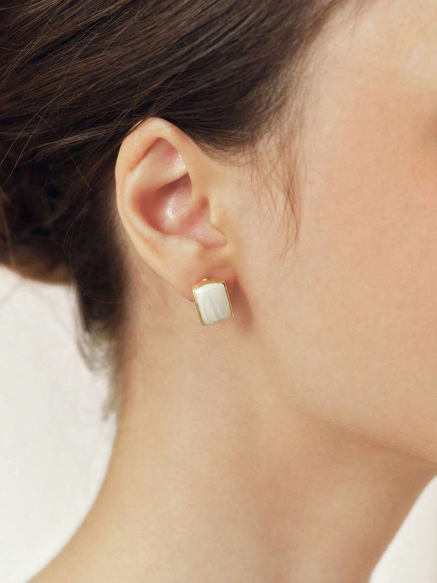 Sorayune 1 Pair Geometric Rhinestone Square Stud Earrings, Unique Design, Minimalist, Elegant, Jewelry Earrings For Women - White - View 1