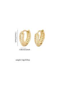 1 Pair Of Retro Openwork Triangular Gold-Cut Huggie Copper Ring Earrings, Suitable For Ladies To Wear Decorative Gifts In Daily Travel. - Yellow Gold - View 2