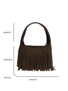 1pc Girls Vintage Tassel Mini Handbag, Detachable Chain Shoulder Crossbody Bag, Versatile Small Bag - A - View 2