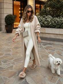 Women's New Autumn/Winter Knit Long Cardigan, Casual Daily Commute, College Style, Travel - Light Apricot - View 5