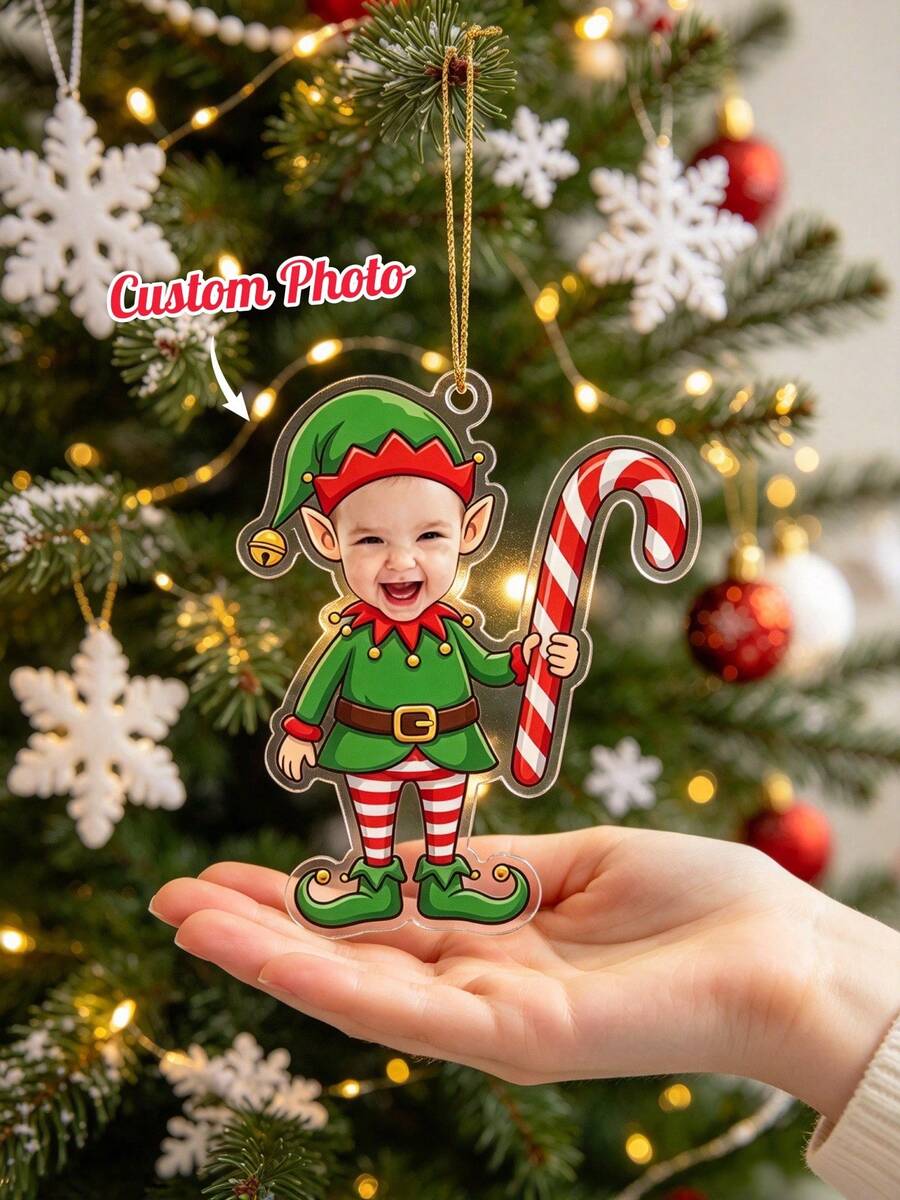 1 buah Ornamen Foto Personalisasi, Dekorasi Natal, Kenang-kenangan Akrilik, Hadiah Lucu untuk Keluarga, Ibu Baru, Ayah Baru, Dekorasi Gantung Pohon Natal yang Unik - MultiWarna - View 1