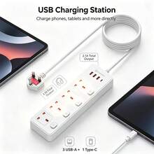 UK Standard 8-In-1 Power Strip Extension Cord, 4-Way UK 3-Pin Outlets With Independent Switches, USB Charging Ports, Multi-Outlet Power Strip, Suitable For Home, Office, Bedroom And Travel Use - UK Plug(220-240V) - View 9