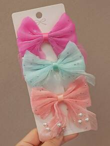 6/12Pcs Glitter Bow & Flower Hair Clip Set, Faux Pearl Decorated Alligator Hair Clips, Sweet Girl Side Hair Clips Princess Style Hair Accessories, Suitable For Daily/Party/Outing Use. - Multicolor - View 9