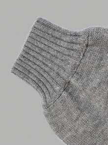 Women Summer Grey V Neck Knit Sweater, Fitted Lantern Long Sleeve Ribbed Cuff Pullover Fall Daily Outfit - Grey - View 7