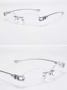Women's Oval Rimless Metal Leg Fashion Glasses, Suitable For Daily Wear, Shopping, Photography, Y2KFest Music Festivals, And Other Occasions. - Clear - View 7