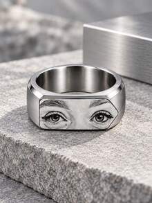 [ZzAi Custom]Personalized Custom Men's Ring, Black/Steel Color Ring, Personalized Custom Name, Image, Stainless Steel Custom Ring, Men's Ring, Father's Day Gift. - Silver - View 18