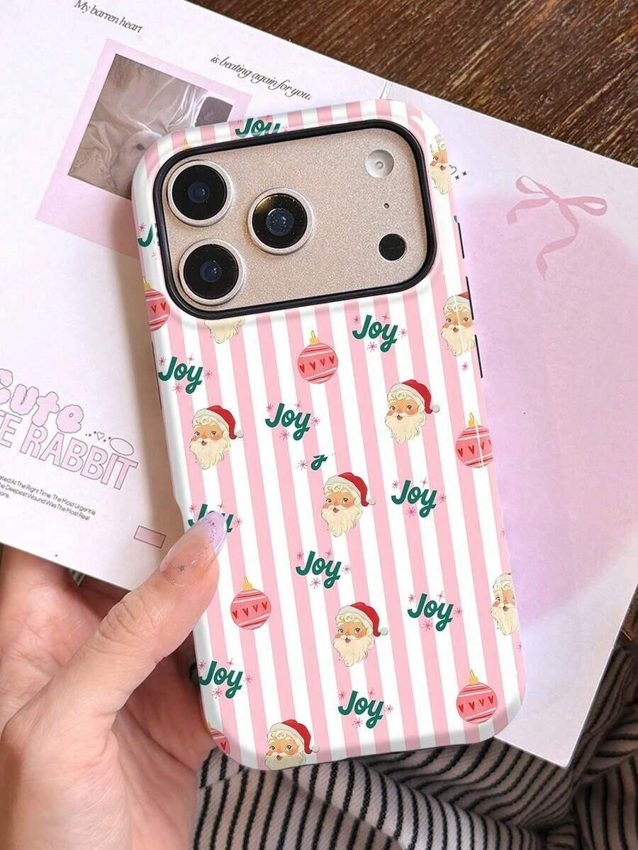 1pc 2 In 1 Film Phone Case With Pink Stripe Santa Hat Christmas Pattern,Compatible With IPhone 18 Pro Max 17 Pro Max 16 Pro Max 15 Pro Max 14 Pro Max & 11/12/13/14/15/16/17/18 Pro/Plus - Multicolor - View 1