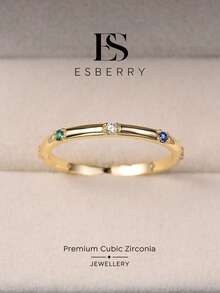 ESBERRY 1pc Minimalist Cute Rainbow Ring, Rhodium Plated, Suitable For Women's Daily Wear, Exquisite Jewelry Gift - Gold - View 1