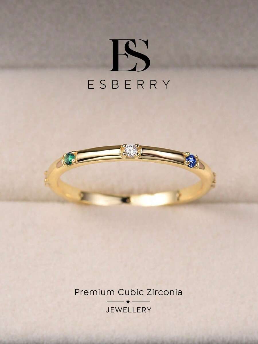 ESBERRY 1pc Minimalist Cute Rainbow Ring, Rhodium Plated, Suitable For Women's Daily Wear, Exquisite Jewelry Gift - Gold - View 1