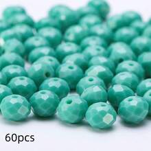 手工珠飾用扁圓玻璃珠 8mm/6mm/4mm (60/80/115顆) 可重複使用散珠 DIY 手作配件，亮藍綠色 - 孔綠瓷 - 查看 10