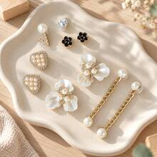 13pcs Gold Pearl Hollow Shoe Charms, ABS Flower Heart Rhinestone Chain Shoe Decorations, DIY Shoe Accessories For Women And Girls - Gold Pearl Flower Style - 13PCS - View 8