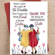 1pc "Thank You For Being My Unrelated Sister" Coffee And Flower Design Sarcastic BFF Birthday Card, Funny Friendship Gift For Best Friend, Includes Envelope (Perfect For White Elephant Game) - Single Piece - View 1