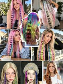 1pc Leopard & Striped Hair Extensions, Colorful Long Straight Clip-In Hair Pieces, Suitable For Women & Girls Daily Wear, Party, Halloween, Festival - Multicolor - View 10