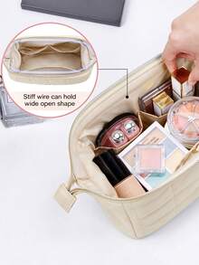 1pc Customized Embroidered Name Quilted Cosmetic Bag, Soft Puffer Makeup Storage Pouch, Bridesmaid Gift, Bridal Shower Wedding Favor, Travel Toiletry Bag For Women - Multicolor - View 6