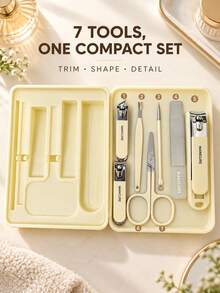 7-Piece Stainless Steel Manicure Set, Featuring Splash-Proof Nail Clippers, Scissors, Toenail Clippers, And Foot Care Tools To Meet Daily Hand Care Needs; Includes A Portable Storage Case, Making It Ideal For Both Home Use And Travel. - A - View 3
