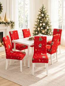 1pc/4pcs/6pcs/8pcs Detachable Chair Covers, Dining Chair Covers, Geometric Print Pattern, Elastic, Suitable For Dining Room, Kitchen, Living Room Home Decor, Holiday Party Decoration - Red - View 2