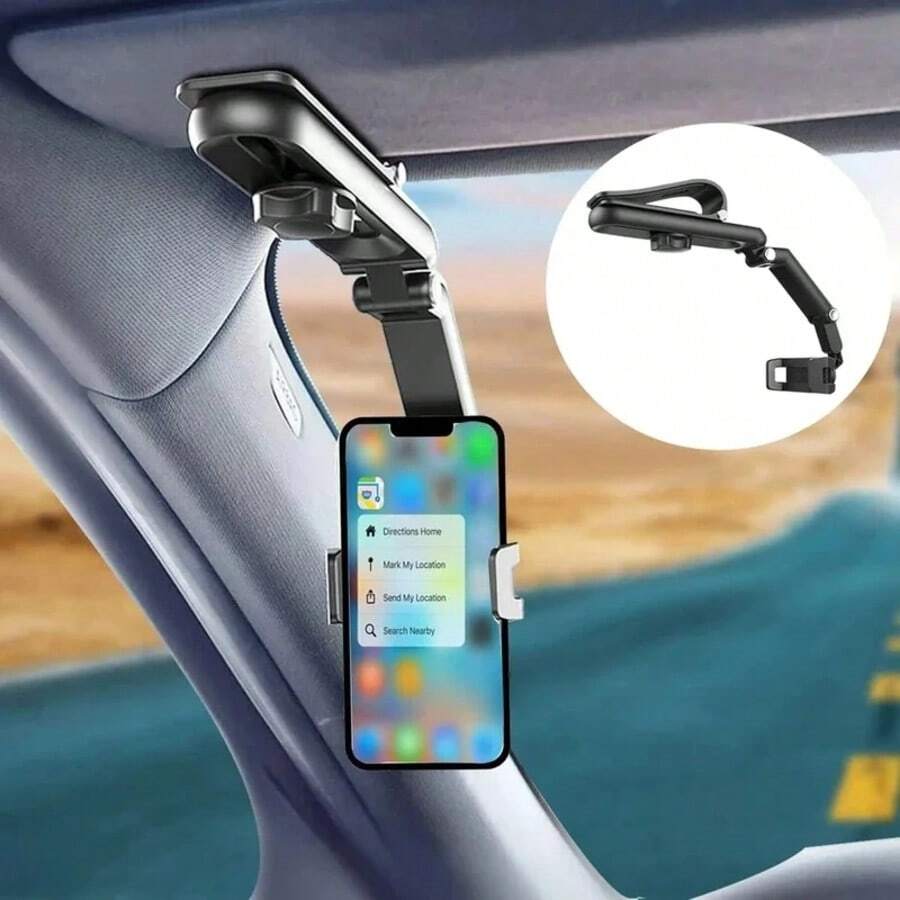 1 buah Dudukan Ponsel Multifungsi untuk Kaca Spion Mobil, Dapat Diputar 360°, Dudukan Ponsel untuk Pelindung Matahari Mobil, Aksesoris Mobil, Aksesoris Ponsel, Perlengkapan Mobil - A - View 1