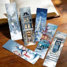 30Pcs Vintage Blue Winter Christmas Bookmarks, Snowy Landscape Snowman Elk Paper Page Markers, Aesthetic Decorative Book Marks For Book Lovers Students Journal DIY Gift - 1 Set - View 7