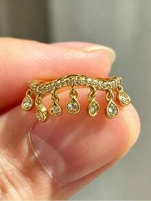 1pc Luxury Wavy Water Drop Rhinestone Tassel Minimalist Style Copper Gold Women's Tassel Ring, Suitable For Music Festival Wear, Holiday Gift Closed Ring (Size 6-10) - Multicolor - View 7