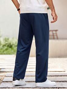 Mercer Haus Casual Straight-Leg Pants, Minimalist Versatile Linen Breathable Trousers - Navy Blue - View 2