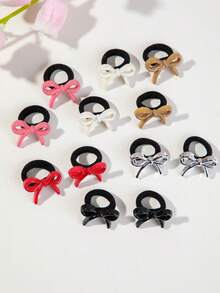 12pcs Girls Bow Hair Ties High Elasticity Durable Hair Accessories Thumb Hair Bands Suitable For Holiday/Daily Use - Multicolor - View 3