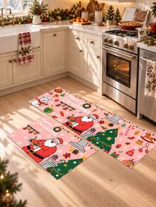 1/2pcs Christmas Kitchen Decor Rug, Santa Claus Pattern Winter Kitchen Rug And Mat, Non-Slip Washable Absorbent Kitchen Accessory Decor Mat, Christmas Holiday Gift! - Multicolor - View 5