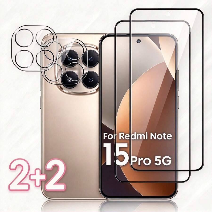 4pcs Set, Compatible With Redmi Note 13 Pro+/14 Pro/14 Pro 4G/14 Pro 5G/14 Pro+/15 4G/15 5G/15 Pro 4G/15 Pro 5G/15 Pro+/14 4G/14 5G/15 Pro/15 Pro+/13C/14C/15C/A5/15/A7 Pro, 2pcs High Definition Tempered Glass Screen Protector + 2pcs High Definition Transparent Tempered Glass Lens Protector, Full Coverage Tempered Glass Screen Protector With Edge Adhesive, Scratch-Resistant Film, Phone Protection, High Clarity, Smooth Surface, Shatter-Resistant Material, Durable Glass, Phone Screen Shield