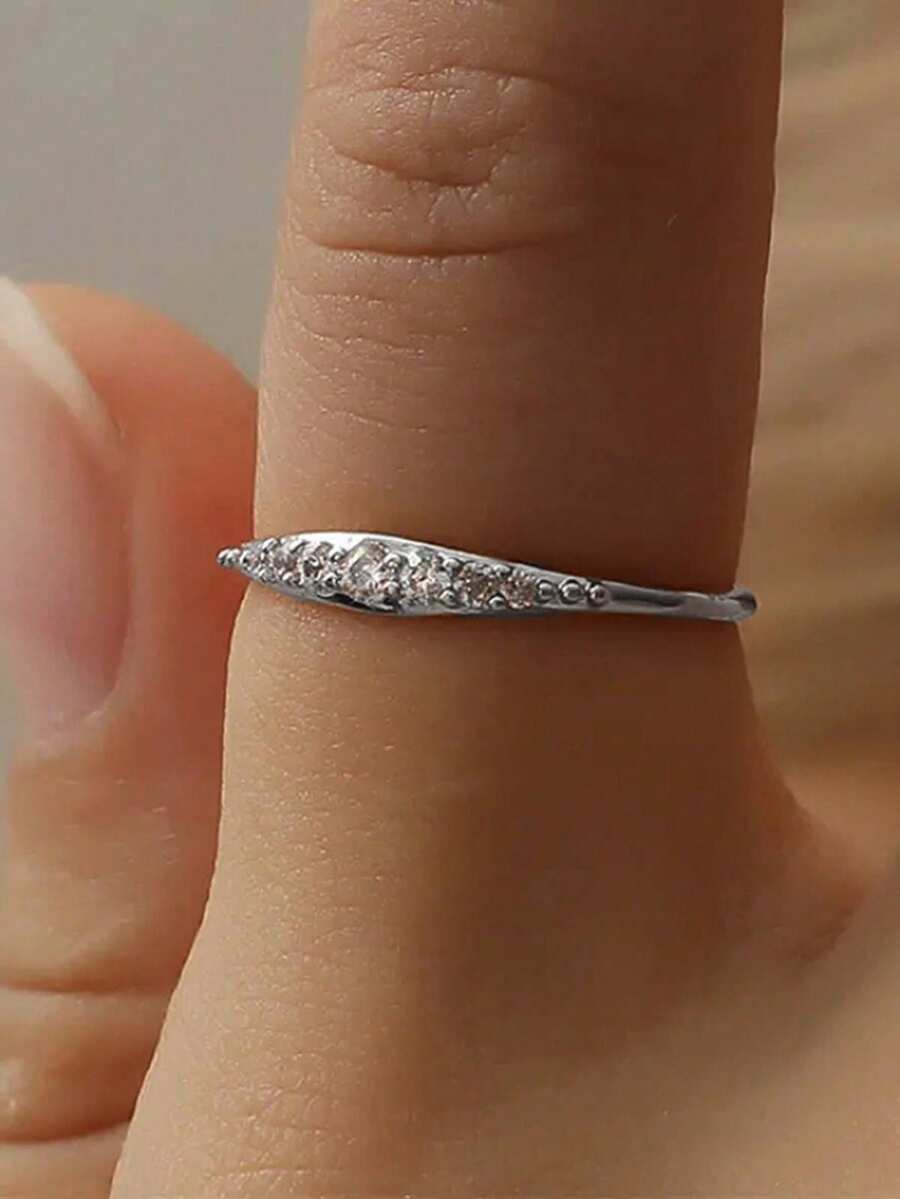 1件裝浪漫立方鋯石戒指 女款婚禮訂婚派對珠寶 情人節禮物 - 銀色 - 查看 1