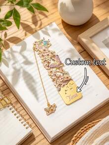 Personalized Birth Flower Butterfly Gold Metal Bookmark With Decorative Chain, Custom Engraved Bookmark, Birthday Gift For Book Lovers - Multicolor - View 1