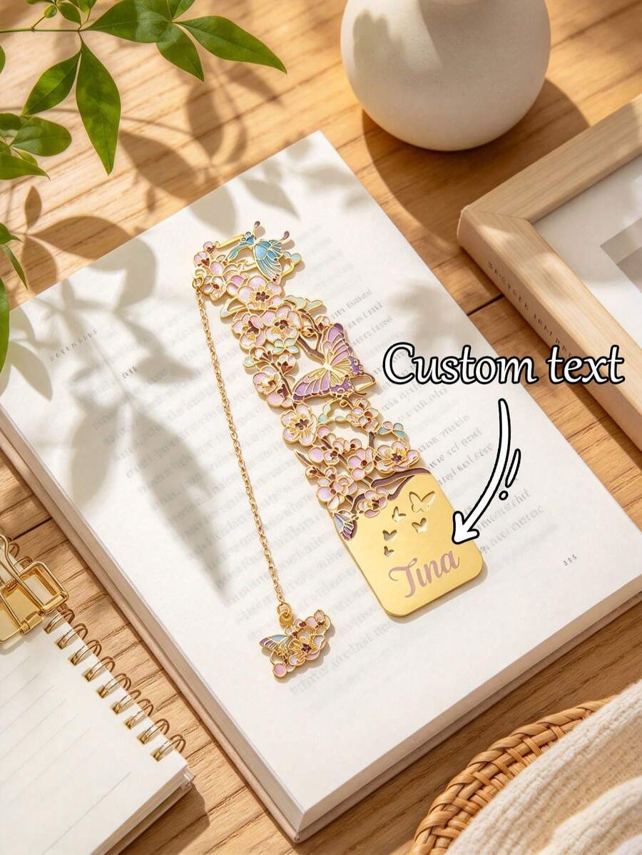 Personalized Birth Flower Butterfly Gold Metal Bookmark With Decorative Chain, Custom Engraved Bookmark, Birthday Gift For Book Lovers - Multicolor - View 1