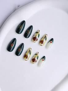 24-Piece Fall/Winter Y2K Acrylic Nail Sets With Hand-Painted Roses, Gradient Red, Diamonds, And Starburst DesignsPerfect For Women To Maximize Their Photo-Ready Look And Easy To Pair With Any Outfit - Multicolor - View 4