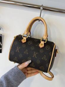 Dedoo 女款字母 PU 皮革水桶斜挎包，雙手柄肩背包，可調節式肩帶，時尚復古手提包，適合購物與日常使用 - 咖啡 - 查看 7