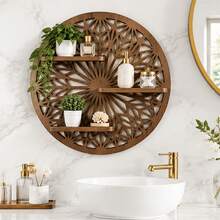 Wood Aster GeometricFloating Wall Shelf -Midnight Black SculpturalWooden Display For Modern& Minimalist Home DecorBullet Points - View 3