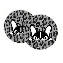 2 Pieces Dolan Boston Terrier Peek Car Coaster - Absorbent Coaster With Adorable Dog Design, Easy Cleaning Surface, Perfect For Cars, Kitchens, Offices - Ideal Gift For Pet Lovers - Black - View 5