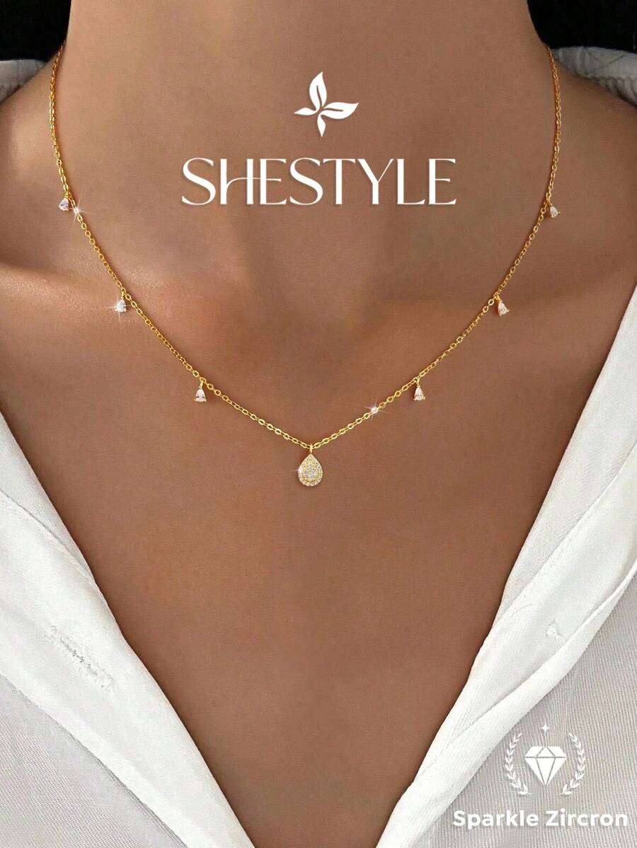 1pc Shiny Water Drop Tassel Necklace, Women's Necklace, Exquisite Anniversary Gift For Girlfriend - Water Drop Tassel - View 1