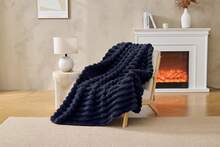 GC Gaveno Cavailia Chunky Ribbed Throw Blanket – Soft Cosy Textured Sofa & Bed Blanket, Washable Polyester Home Décor Throw - Navy Blue - View 3