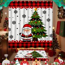 1/4pcs Winter Santa Claus Christmas Tree Pattern Shower Curtain Set, With 12 Hooks Waterproof Polyester Bath Curtain, Bathroom Curtain, Privacy, Thickened, Durable Quick Dry, 180*180cm Size, Christmas Bathroom Decor - A - View 7